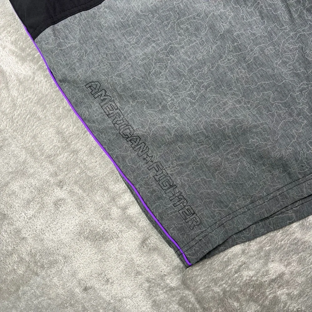 American Fighter Board Shorts Men 36 Grey Black Purple Patterned Swim Trunks 10